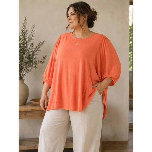 Chico's Tops - Chico’s Orange Coral Top Women’s XXL 4 Flowy Dolman Batwing Puff Sleeve New